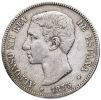 Купить Испания 5 песет (pesetas) 1875
