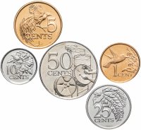 купить Тринидад и Тобаго набор 5 монет 2003 - 2010 год 1, 5, 10, 25 и 50 центов (птицы, растения)