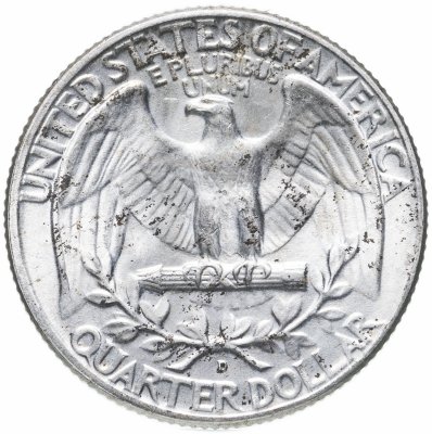 купить США 25 центов (квотер, 1/4 доллара, quarter dollar) 1963 D Washington Quarter (Вашингтон) знак монетного двора "D" - Денвер