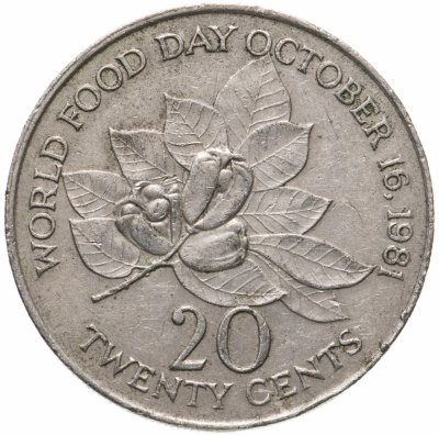 купить Ямайка 20 центов (cents) 1984 ФАО с надписью "WORLD FOOD DAY OCTOBER 16.1981"