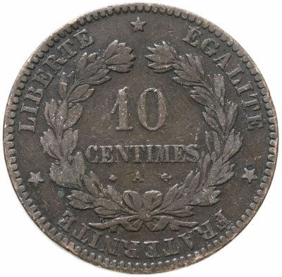 купить Франция 10 сантимов (centimes) 1870
