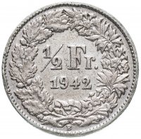 купить Швейцария 1/2 франка (franc) 1942
