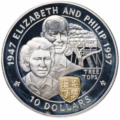 купить Фиджи 10 долларов (dollars) 1997 50 лет свадьбе Королевы Елизаветы II и Принца Филиппа
