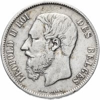 Купить Бельгия 5 франков (francs) 1868