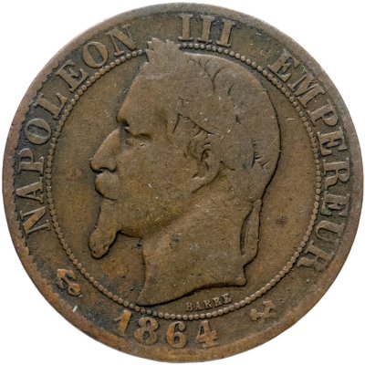 купить Франция 5 сантимов (centimes) 1864 K знак монетного двора: "K" - Бордо