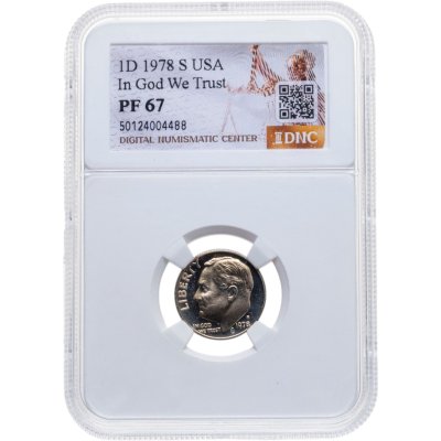 купить США 10 центов (one dime) 1978 S "Roosevelt Dime" в слабе DNC PF67