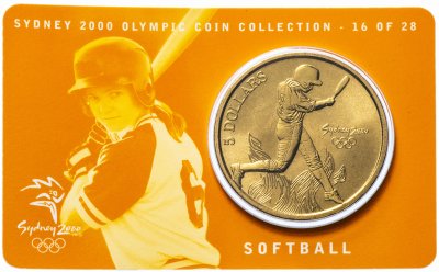 купить Австралия 5 долларов (dollars) 2000 "Олимпийские игры в Сиднее - Софтбол" (в коинкарте)