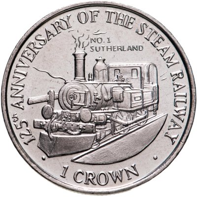 купить Остров Мэн 1 крона (crown) 1998 "125 лет паровой железной дороге - паровоз No.1 Сазерленд"