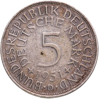 купить Германия 5 марок 1951 "D"