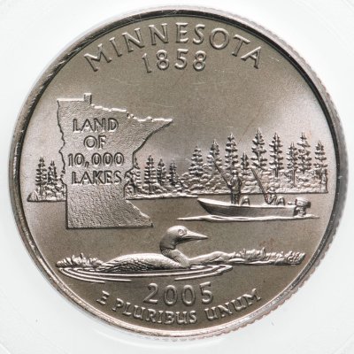 купить США 25 центов (квотер, 1/4 доллара, quarter dollar) 2005 "Миннесота (Minnesota)" в слабе PCGS MS68