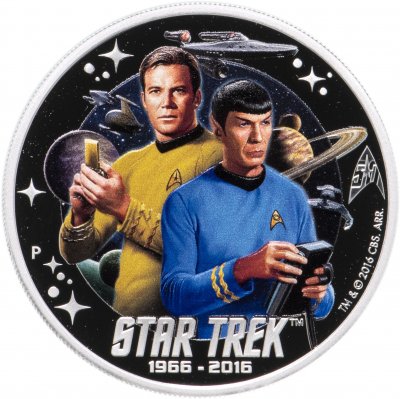 купить Тувалу 1 доллар 2016 "Star trek Капитан Джеймс Тиберий Кирк и офицер по науке Спок", в футляре с сертификатом