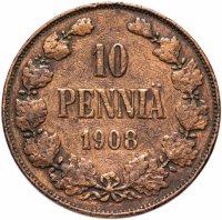 Купить 10 пенни (pennia) 1908, монета для Финляндии