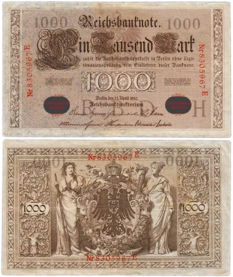 купить Германия 1000 марок 1910 случайная печать (красная или зеленая)