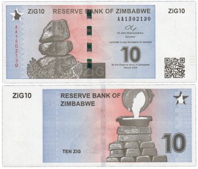 купить Зимбабве 10 долларов зиг ZIG 2024 года "Балансирующие камни Чиремба" Золото серия АА Pick 110