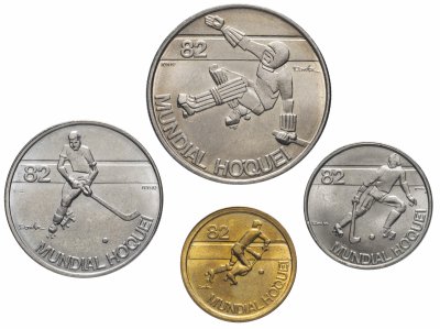 купить Португалия набор из 4-х монет (25, 5, 2,5 и 1 эскудо) 1982 "Чемпионат мира по хоккею на роликах"