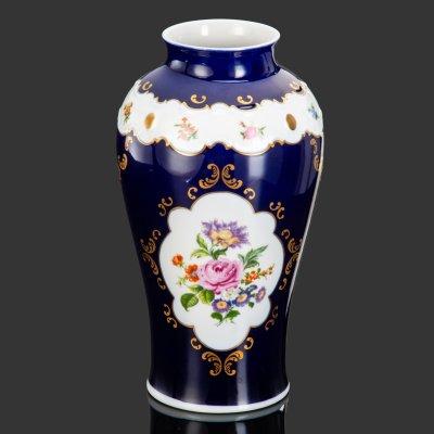 купить Ваза каминная кобальтового цвета "Мейсенский букет", фарфор, крытье, деколь, золочение, Wallendorf, Германия, 1963-1990 гг.