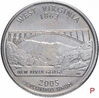 купить США 1/4 доллара (квотер, 25 центов) 2005 P "Штат Западная Вирджиния"