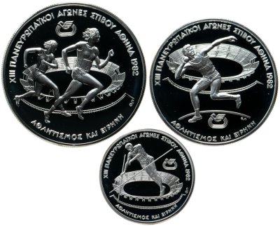 купить Греция набор из 3 монет 1982 "Олимпийские игры" в футляре