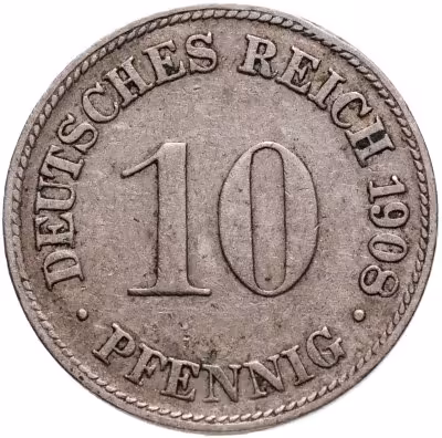 купить Германия 10 пфеннигов 1908 знак монетного двора: "D" - Мюнхен