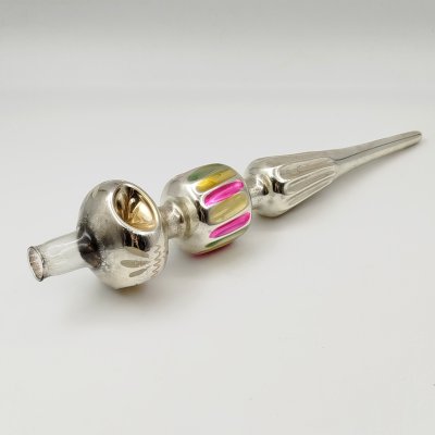 купить Навершие на ёлку (макушка) серебирстого оттенка, стекло, краска, роспись, СССР, 1960-1980 гг.