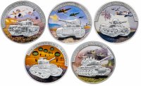 Купить Либерия 5 долларов набор 2008 «Танки Второй Мировой войны» из 5 монет