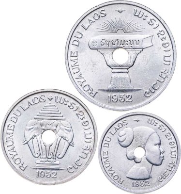 купить Королевство Лаос, подборка из 3-х разменных монет 10, 20 и 50 сантимов 1952
