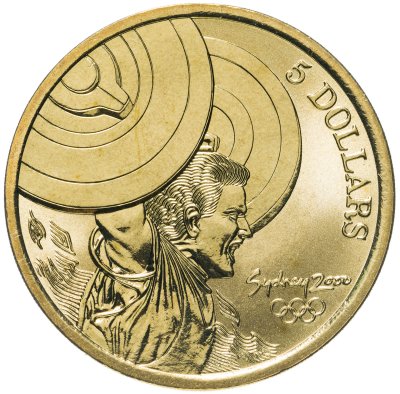 купить Австралия 5 долларов (dollars) 2000 "Олимпийские игры в Сиднее - Тяжёлая атлетика"