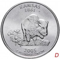 купить США 1/4 доллара (квотер, 25 центов) 2005 D "Штат Канзас"