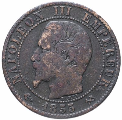 купить Франция 5 сантимов (centimes) 1855 B знак монетного двора: "B" - Руан