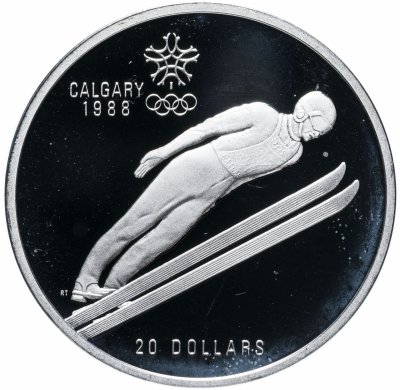 купить Канада 20 долларов (dollars) 1987 "XV зимние Олимпийские Игры, Калгари 1988 - Прыжки на лыжах с трамплина"