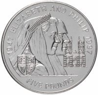 купить Джерси 5 фунтов (pounds) 1997 "50 лет свадьбе Королевы Елизаветы II и Принца Филиппа"