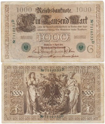 купить Германия 1000 марок 1910 зеленая печать