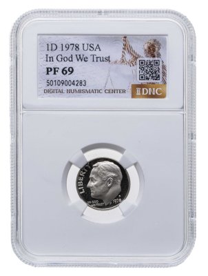 купить США 10 центов (one dime) 1978 "Roosevelt Dime" в слабе DNC PF69