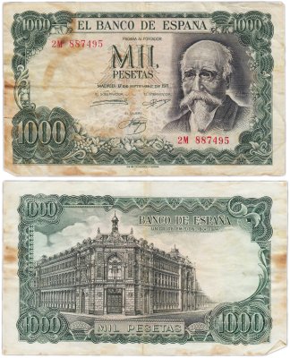 купить Испания 1000 песет 1971 Pick 154 (Хосе Эчегарай, к 100 летию Банка Испании, как единственного банка-эмитента 1874-1974)