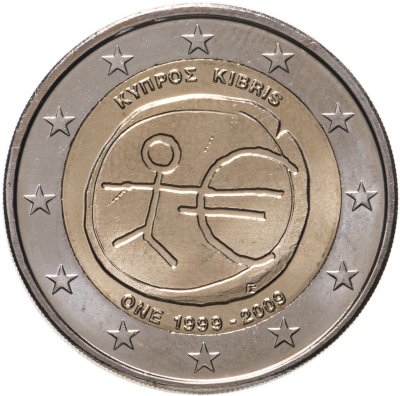купить Кипр 2 евро 2009 "10 лет Экономическому и валютному союзу"