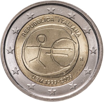купить Италия 2 евро 2009 "10 лет Экономическому и валютному союзу"