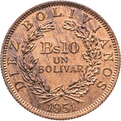 купить Боливия 10 боливиано - 1 боливар 1951