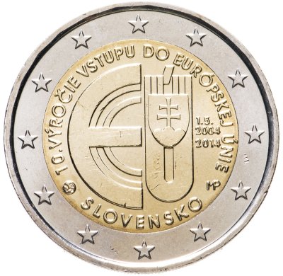 купить Словакия 2 евро 2014 "10 лет вступления в Европейский Союз"
