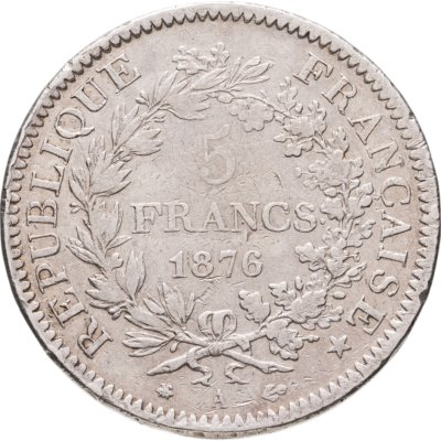 купить Франция 5 франков (francs) 1876 A Геркулес знак монетного двора: "A" - Париж