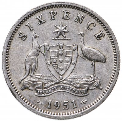 купить Австралия 6 пенсов (pence) 1951