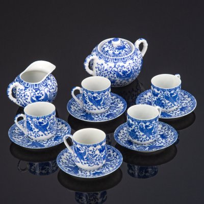 купить Набор чайный "Феникс" (молочник, сахарница, 5 чайных пар), фарфор, деколь, Япония, 1970-1990 гг.