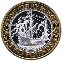 Купить Великобритания 2 фунта (pounds) 2011 Proof "500 лет со дня спуска на воду корабля "Мэри Роуз"" в футляре с сертификатом