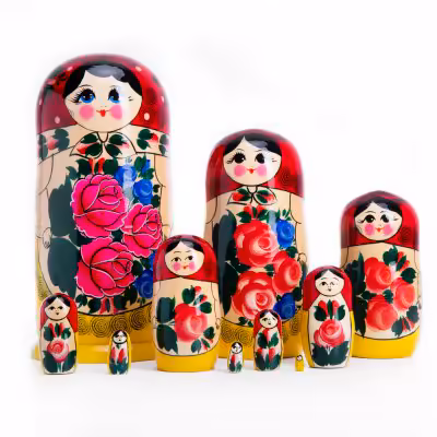купить Матрёшка 10-ти кукольная "Семёновская", дерево, ручная роспись, г. Семёнов, Россия, 2021 г.