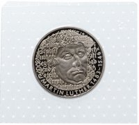 Купить Германия 5 марок 1983 500 лет со дня рождения Мартина Лютера в запайке