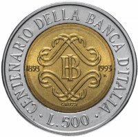Купить Италия 500 лир 1993 "100 лет Банку Италии"