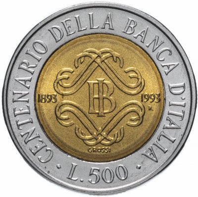 купить Италия 500 лир 1993 "100 лет Банку Италии"
