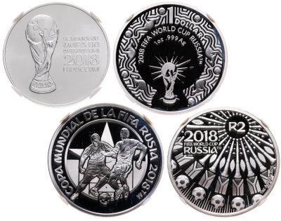 купить Набор из 4-х монет 2017-2018 серии "Чемпионат мира по футболу 2018 в России", в футляре