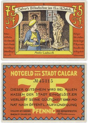 купить Германия (Рейнская провинция: Калькар) 75 пфеннигов 1922 (214.1/B1) "Скульптор Людвиг из Калькара"
