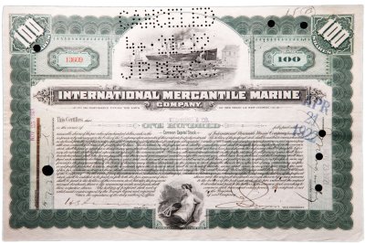 купить Акция США INTERNATIONAL MERCANTILE MARINE ( ТИТАНИК)" Гашение представителями банка "JP Morgan"" 1921-1922 гг.