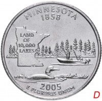 купить США 1/4 доллара (квотер, 25 центов) 2005 D "Штат Миннесота"